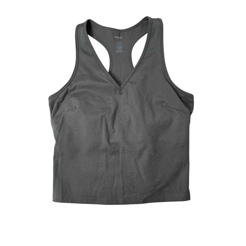 Girlfriend Collective Deep V-Neck Sleeveless Full Length Sports Bra Large Gray